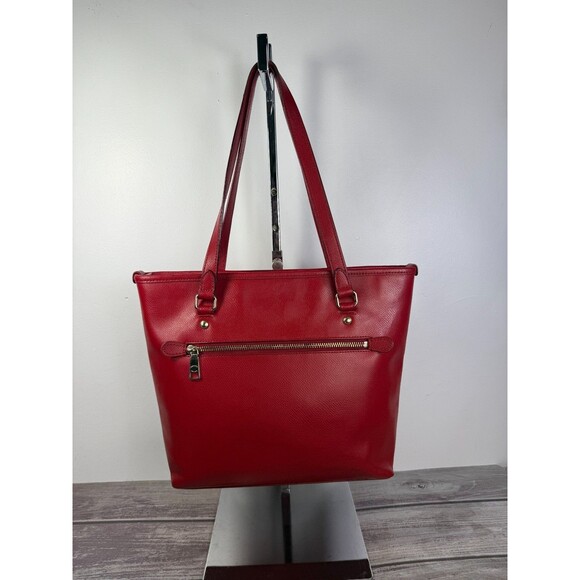 Coach Zip Top F36632 Red Crossgrain Leather Tote Bag EXCELLENT - Picture 2 of 16